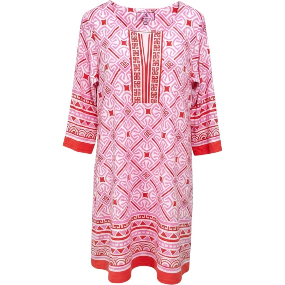 Rezo Bay Pink Coral Geometric Cotton Tunic Dress Resort Coverup XXL